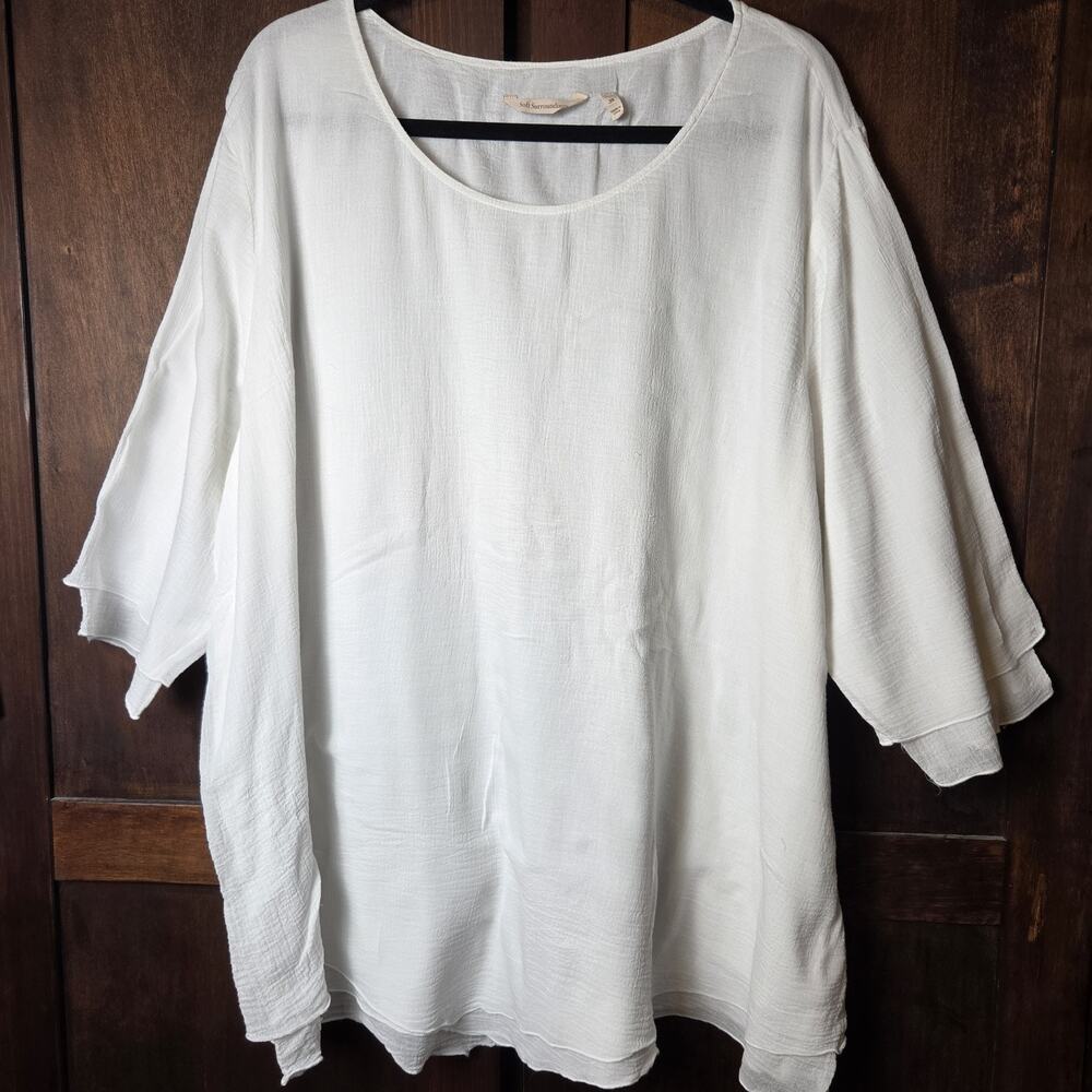 Soft Surroundings Top 3X White Gauze Crinkled Boxy Layered Lagenlook Boho Casual